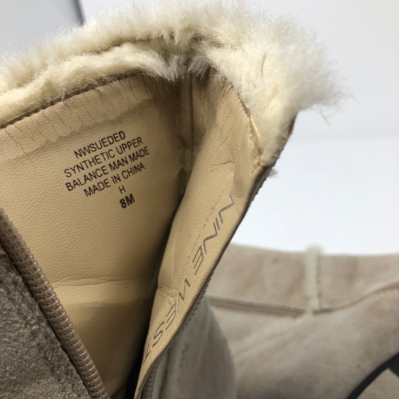 Nine West Suede Faux Fur Trim Cream Boots Size 8 - Picture 4 of 8